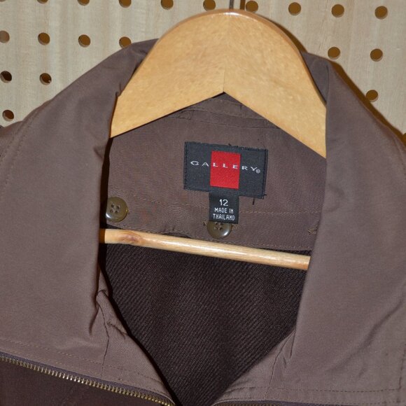 GALLERY Women Brown Water Repellent Two Pocket Trench Coat Size 12 - Picture 2 of 9